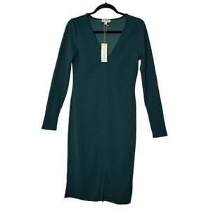 See You Monday Dress Women XL Green Maxi Stretch Long Sleeve Holiday Zip New